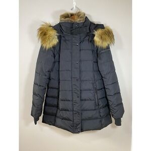 S13 New York Puffer Womens‎ Black Faux Fur Detachable Hooded Parka